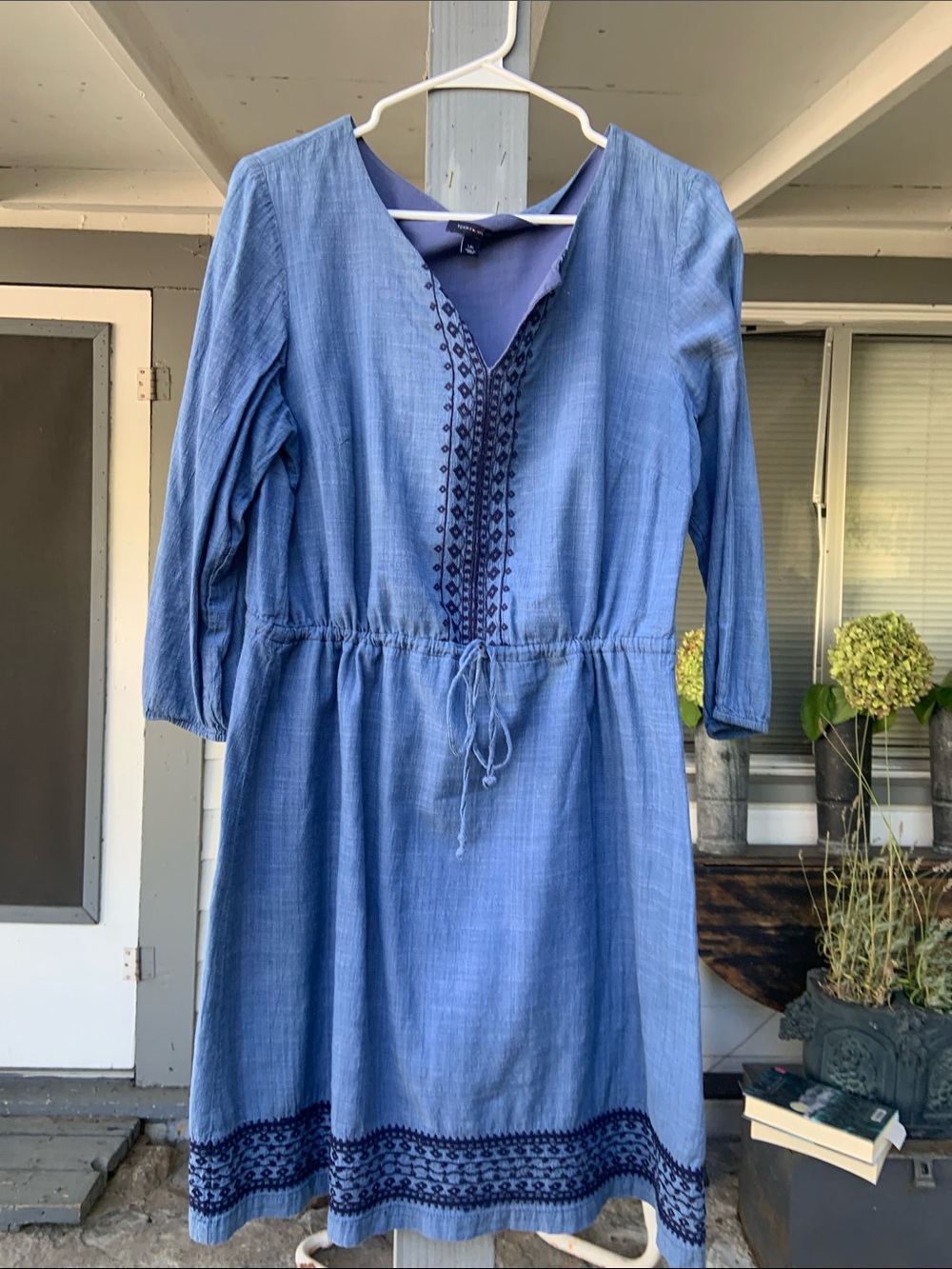 Tommy Hilfiger Light Blue Embroidered Drawstring Midi Dress